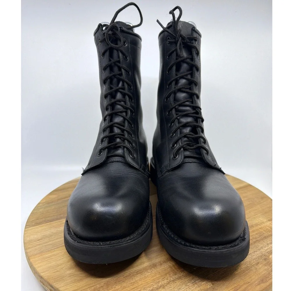 Addison‎ Shoe Company Black Leather Military Combat Boots Vibram 10.5 R 063111